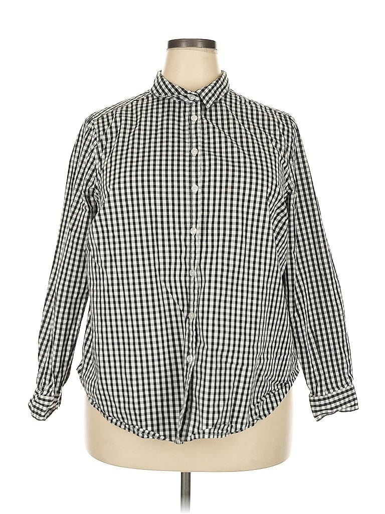Ellos Checkered-gingham Black Long Sleeve Button-Down Shirt Size 18 - photo 1