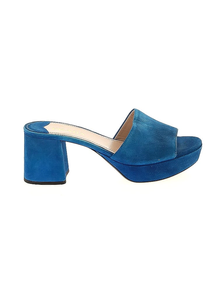 Prada 100% Suede Color Block Blue Suede Slide Sandals  Size EU 37 1/2 - photo 1