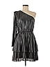 Derek Lam Collective 100% Polyester Metallic Silver Black Metallic One Shoulder Dress Size EU (IT) 44 / US 8 - photo 1