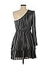 Derek Lam Collective 100% Polyester Metallic Silver Black Metallic One Shoulder Dress Size EU (IT) 44 / US 8 - photo 2