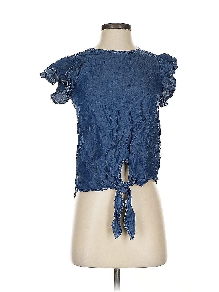 Pre-owned Harper Heritage Short Sleeve Blouse In Blue