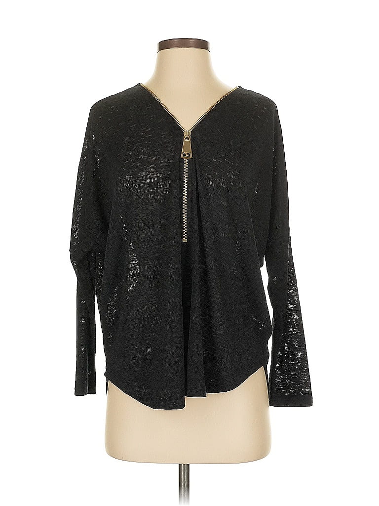 Pre-owned Alfani Long Sleeve Top Black Plunge Neckline Tops