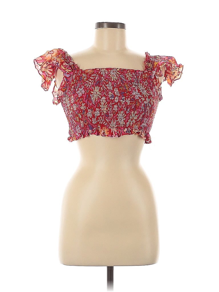 Pre-owned Lulus Short Sleeve Top Pink Strapless Neckline Tops