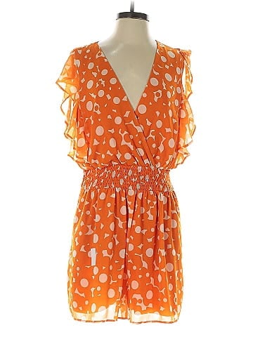 Slate & Willow Orange Floral Ruched Romper (view 1)