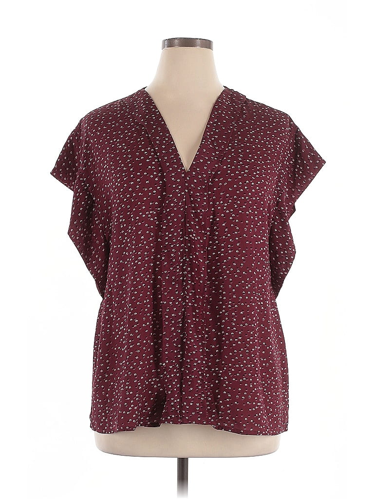 Pre-owned Halogen Short Sleeve Blouse In Burgundy