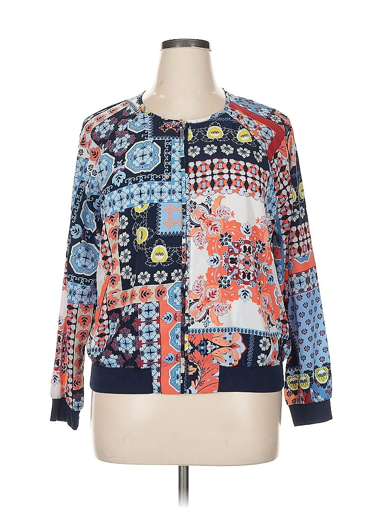 New York & Company 100% Polyester Print Blue Jacket Size XL - photo 1