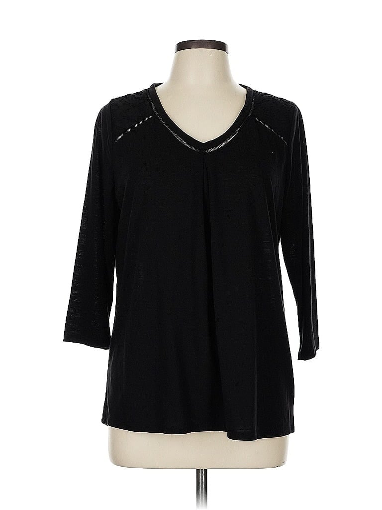 Click to view more detailed imagery on our partner's website Pre-owned Liz Claiborne 3/4 Sleeve Top Black V Neck Tops
