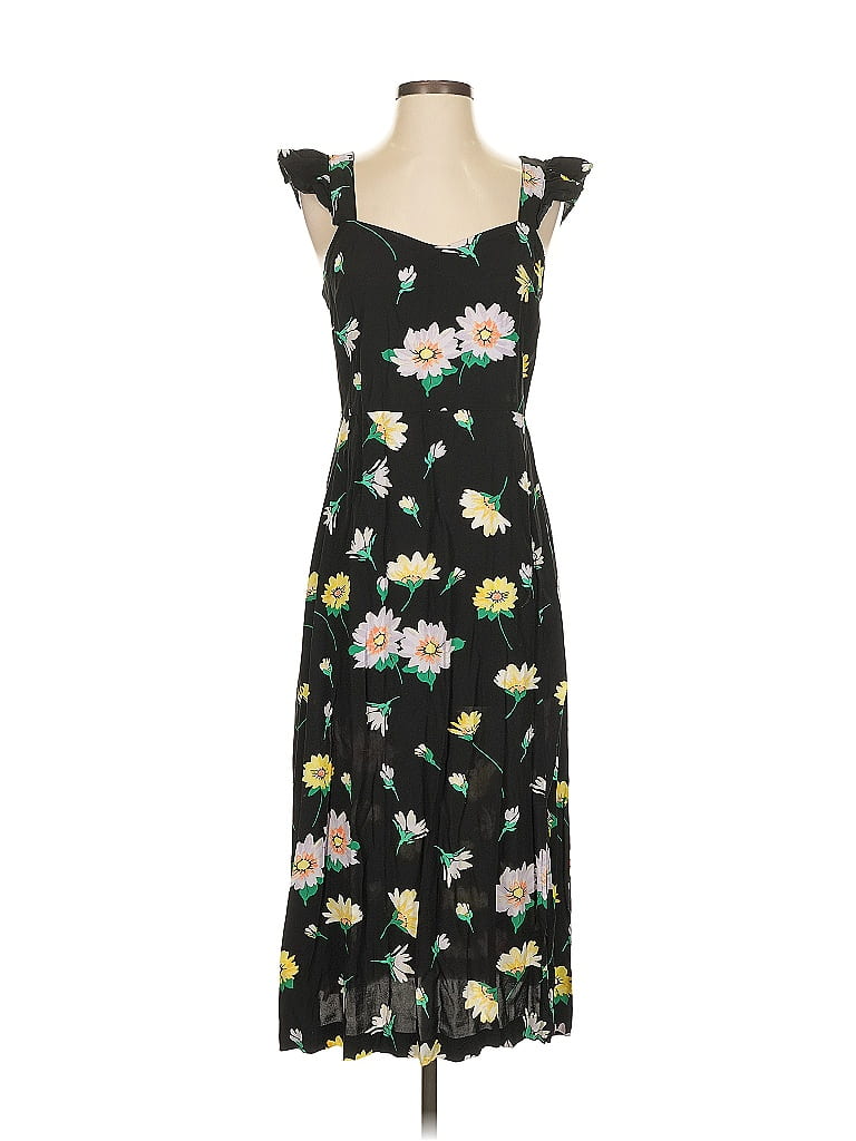 Ann Taylor LOFT 100% Viscose Floral Black Casual Dress Size 4 - photo 1