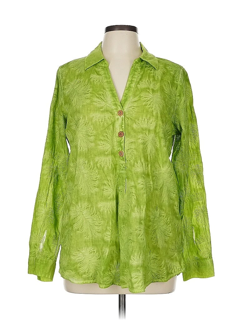 Pre-owned Soft Surroundings Long Sleeve Blouse In Green