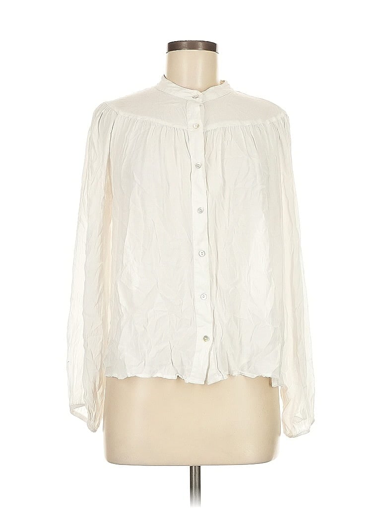 Pre-owned Mng Long Sleeve Blouse In White