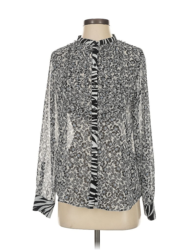 Pre-owned White House Black Market Long Sleeve Blouse In Silver