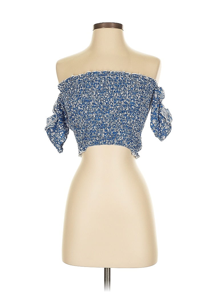 Pre-owned Zaful Short Sleeve Blouse In Blue