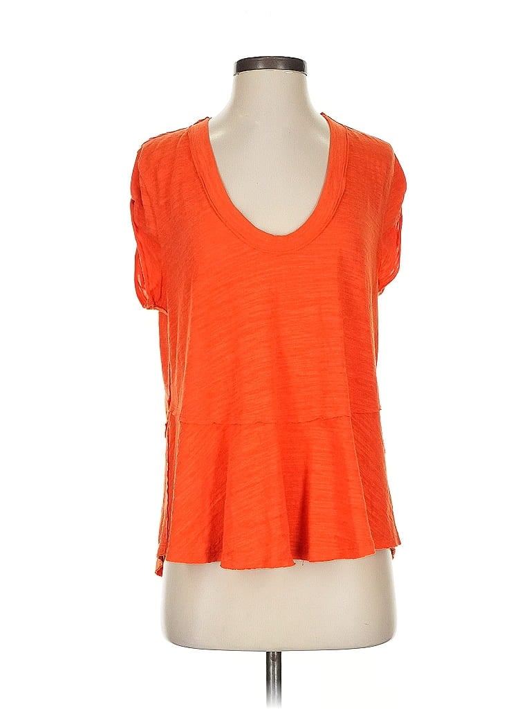 Pre-owned We The Free Short Sleeve Top Orange Scoop Neck Tops