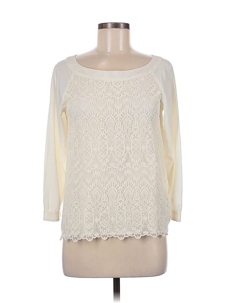 Pre-owned H&m Long Sleeve Top Ivory Boatneck Tops In White