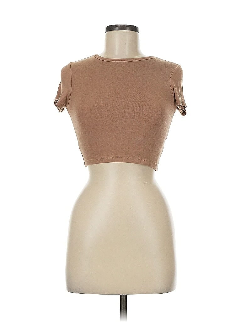 Click to view more detailed imagery on our partner's website Pre-owned Zara Short Sleeve Top Tan Sweetheart Neckline Tops In Brown