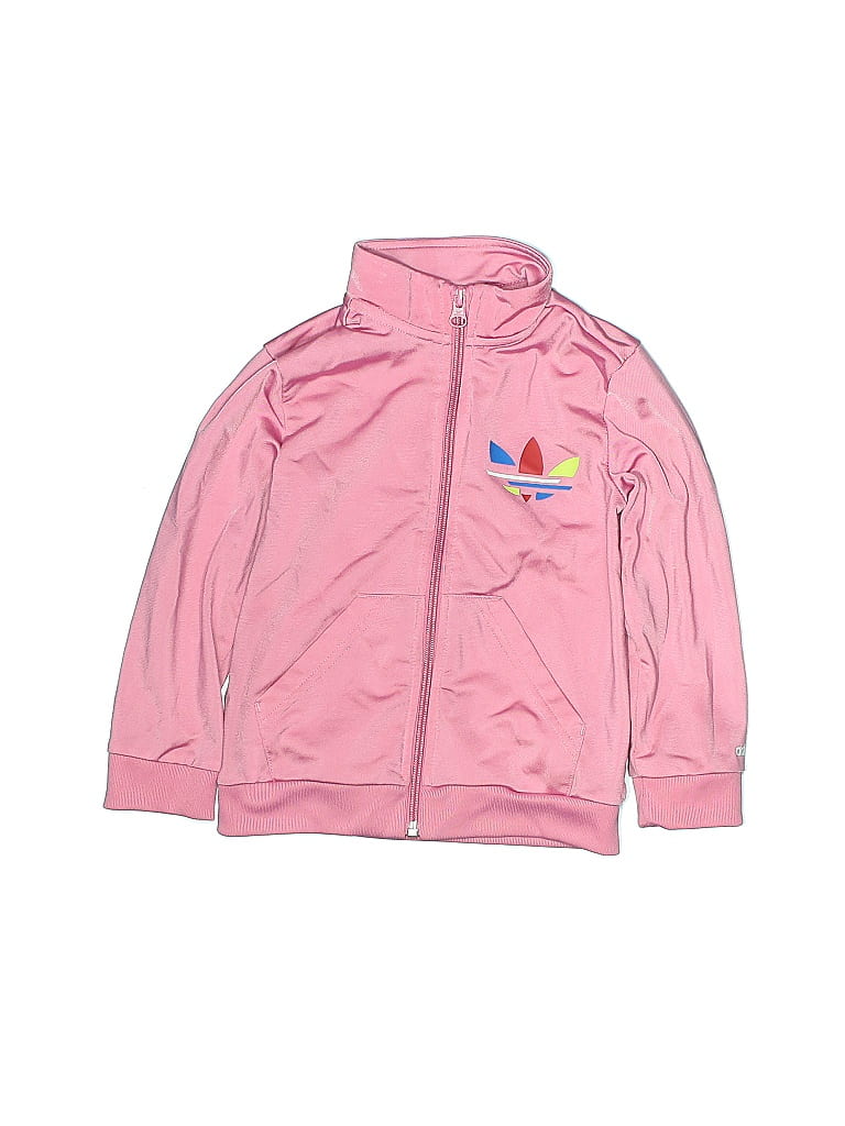 Adidas 100% Polyester Hearts Pink Track Jacket Size 4T - photo 1