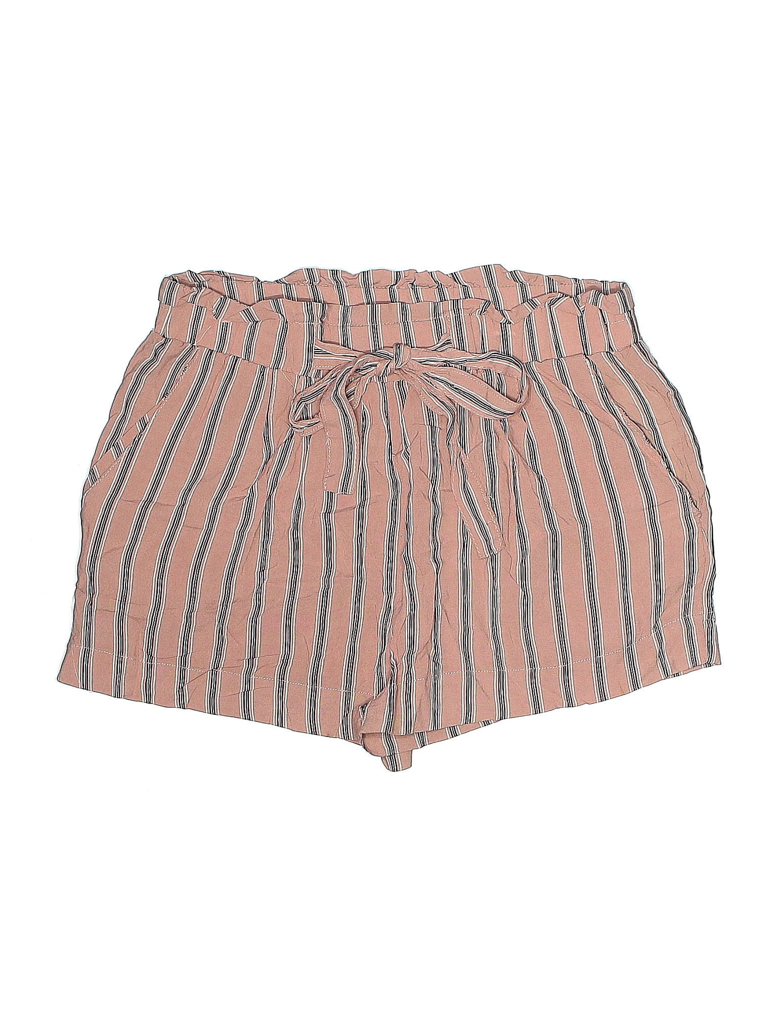 LE3NO 100% Rayon Stripes Tan Shorts Size S