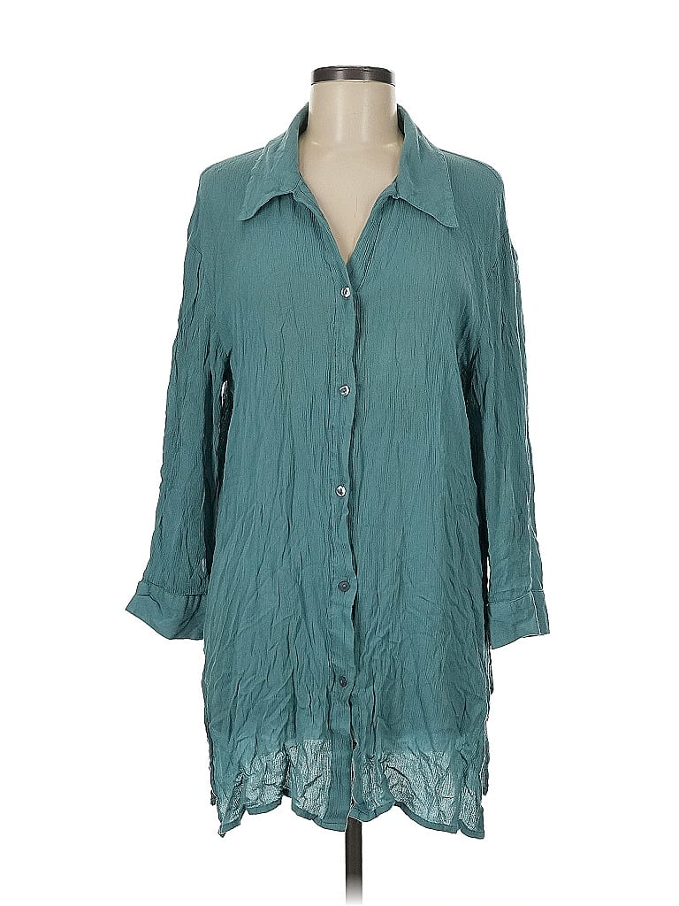 Elan 100% Rayon Teal 3/4 Sleeve Button-Down Shirt Size M - photo 1