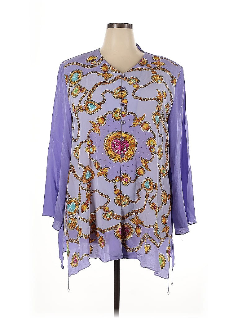 Diane Gilman 100% Silk Purple 3/4 Sleeve Silk Top Size 2X - photo 1