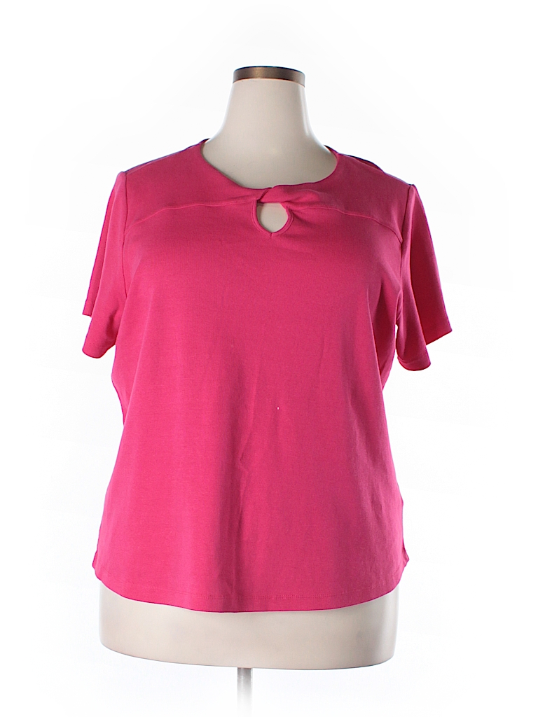 Rafaella 100% Cotton Solid Pink Short Sleeve Top Size 3X (Plus) - 53% ...