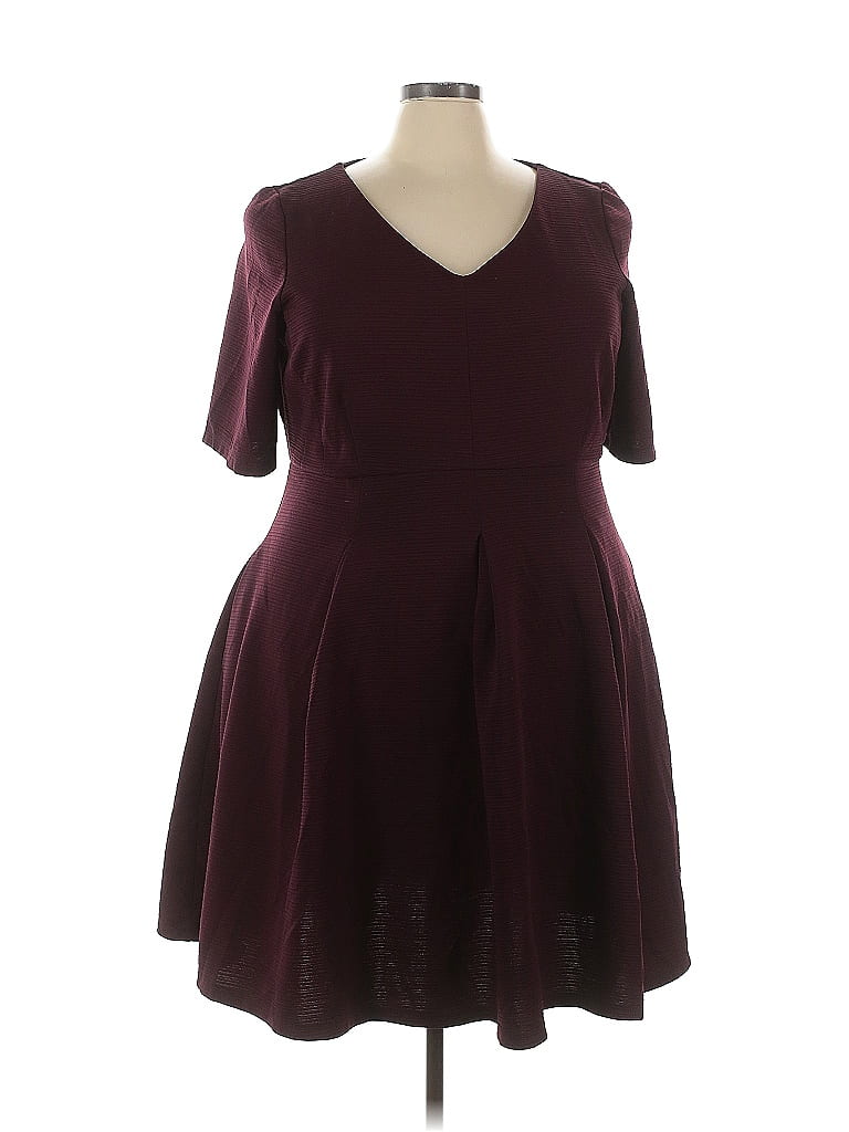 burgundy grecian dress BeBop Womens Burgundy Stretch Ribbed Pleated Pullover Long Sleeve Round Neck Short Fit + Flare Dress XL