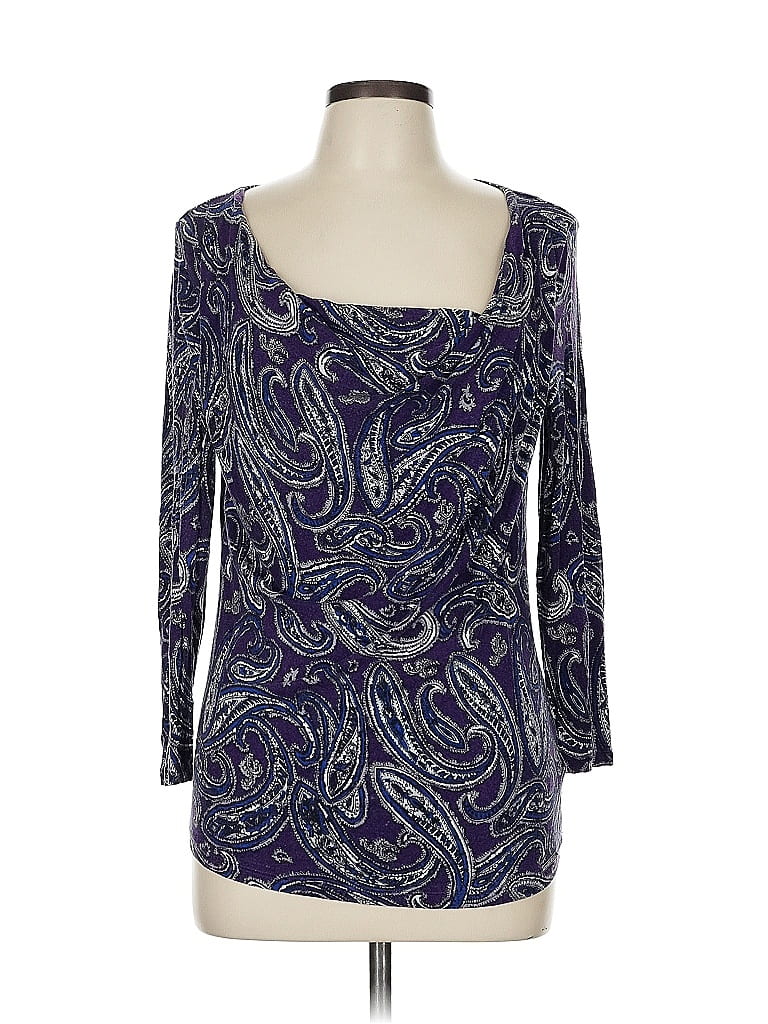 Pre-owned Michael Michael Kors 3/4 Sleeve Top Purple Paisley Pattern Scoop Neck Tops