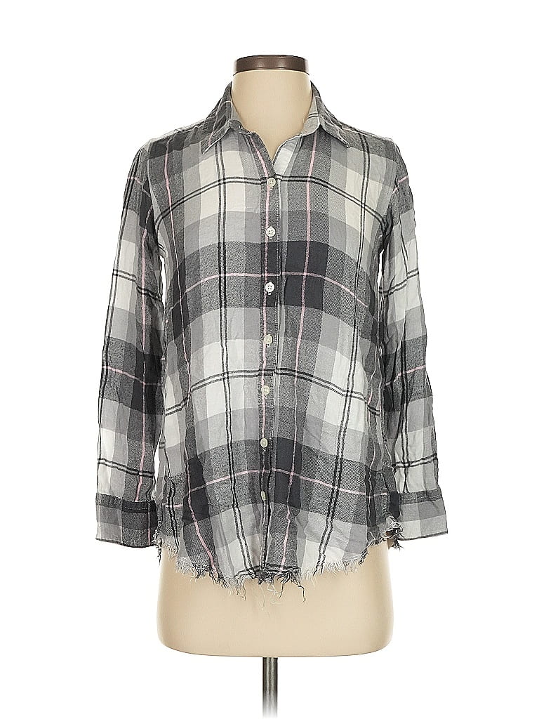 Pre-owned Aerie 3/4 Sleeve Button Down Shirt In Gray