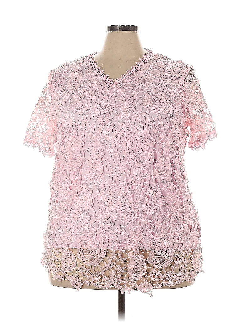 Bright Pink and Orange Short Sleeve Blouse (Small - 2X)