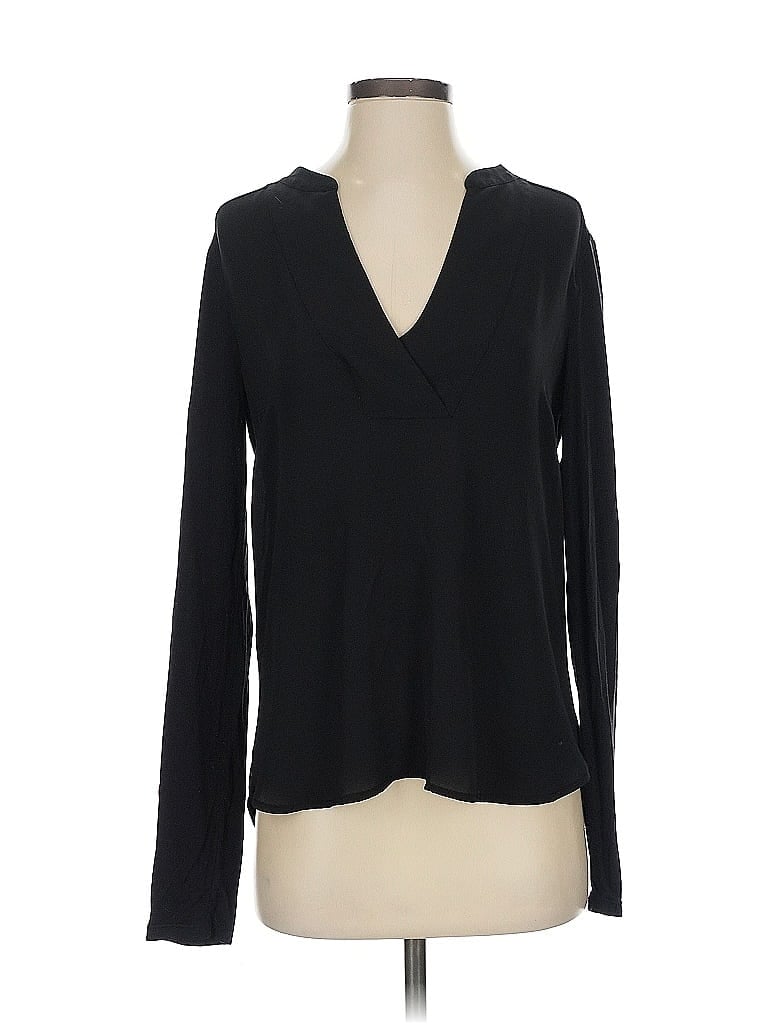Click to view more detailed imagery on our partner's website Pre-owned Bcbgmaxazria Long Sleeve Top Black Plunge Neckline Tops