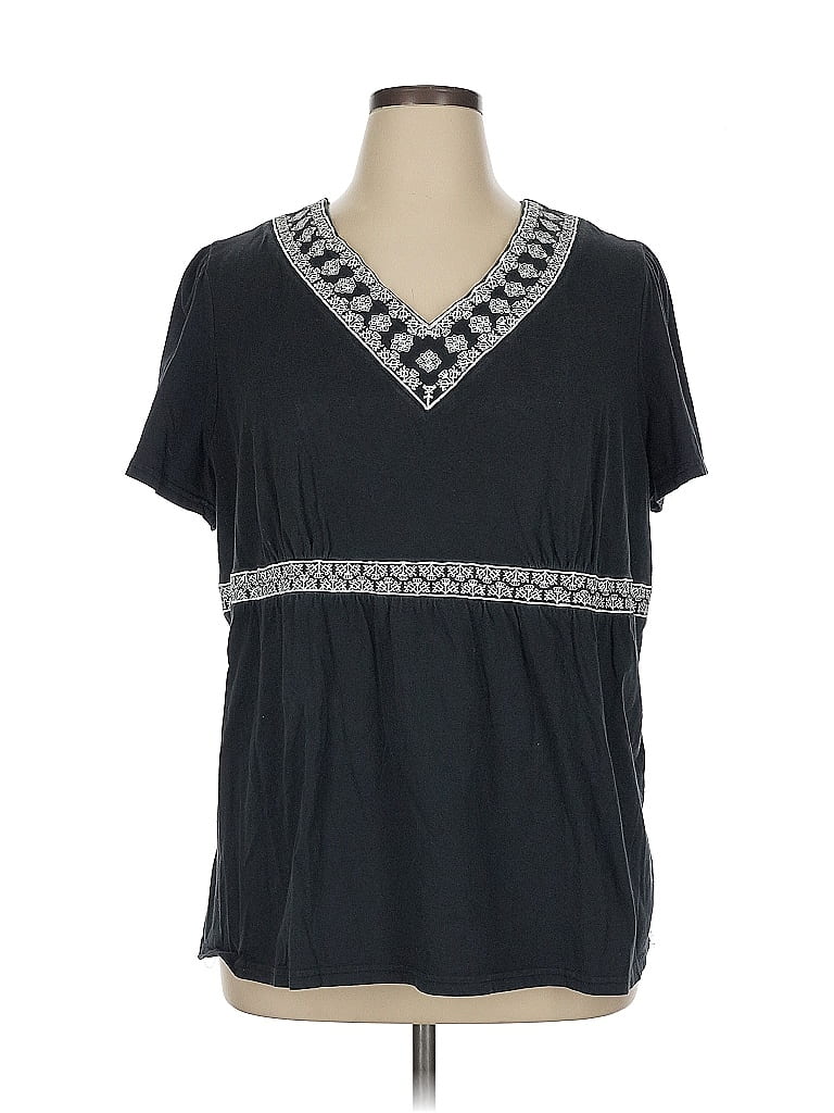 Ellos Black Blue Short Sleeve Top Size 1X - photo 1