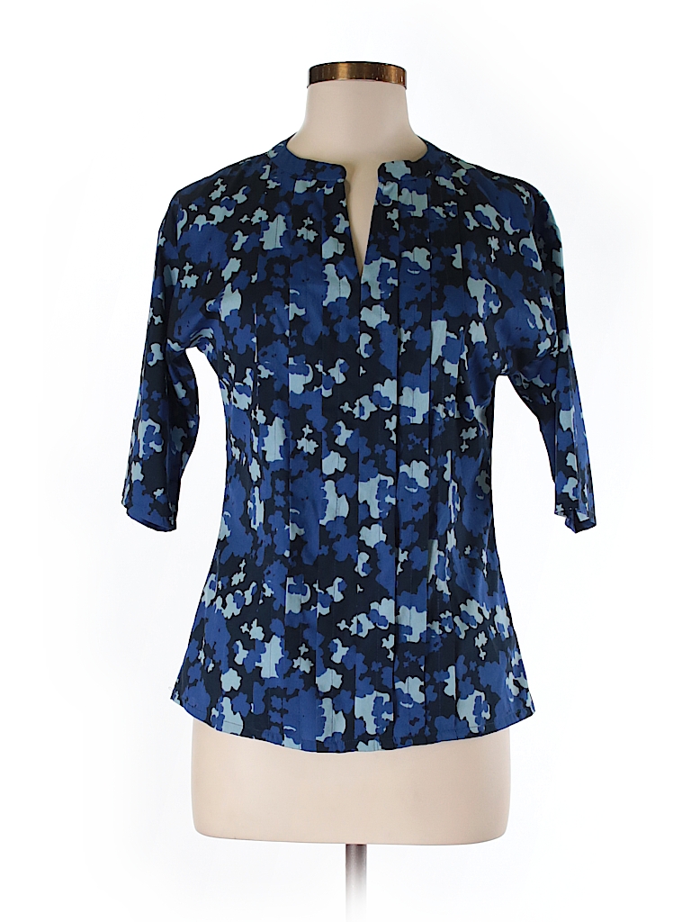 Banana Republic 100% Polyester Print Dark Blue 3/4 Sleeve Blouse Size ...