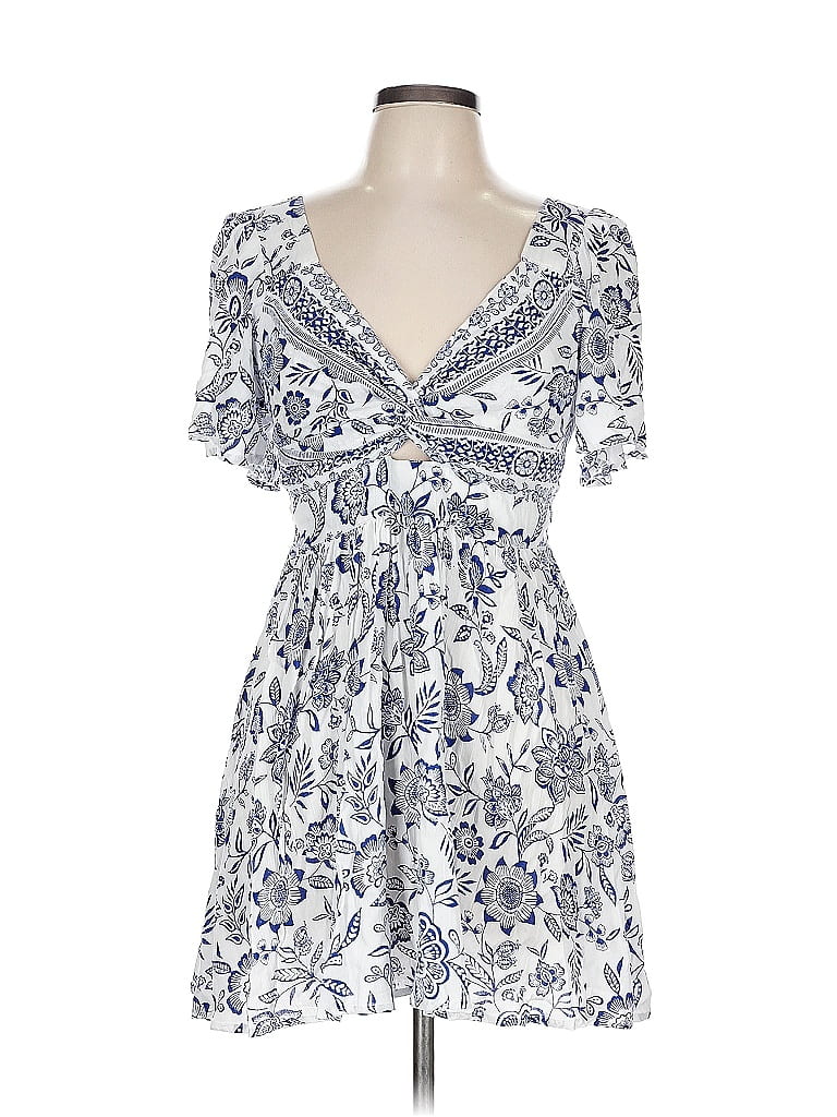 Angie 100% Rayon Paisley Blue Casual Dress Size L - photo 1