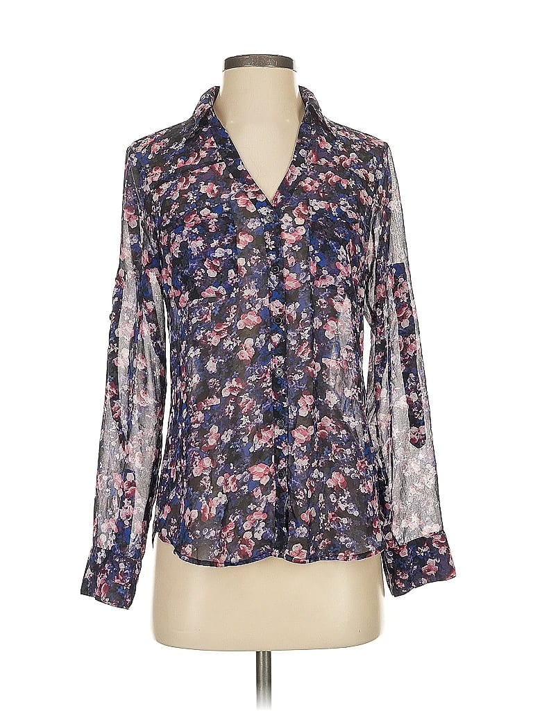 Pre-owned Express Long Sleeve Blouse In Blue