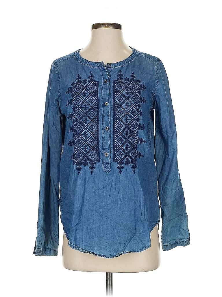 Pre-owned Lucky Brand Long Sleeve Blouse In Blue