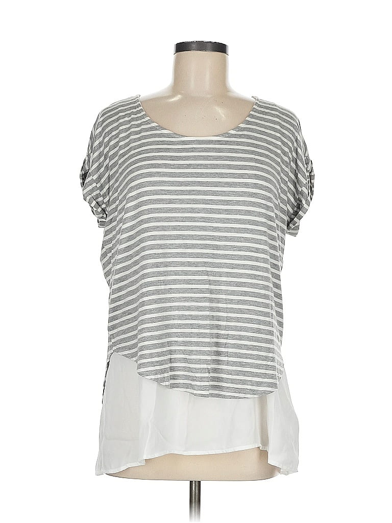 Pre-owned Pleione Short Sleeve Top Gray Scoop Neck Tops