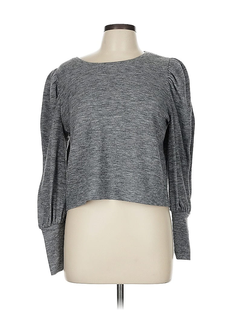 Pre-owned Leith Long Sleeve Top Gray Scoop Neck Tops