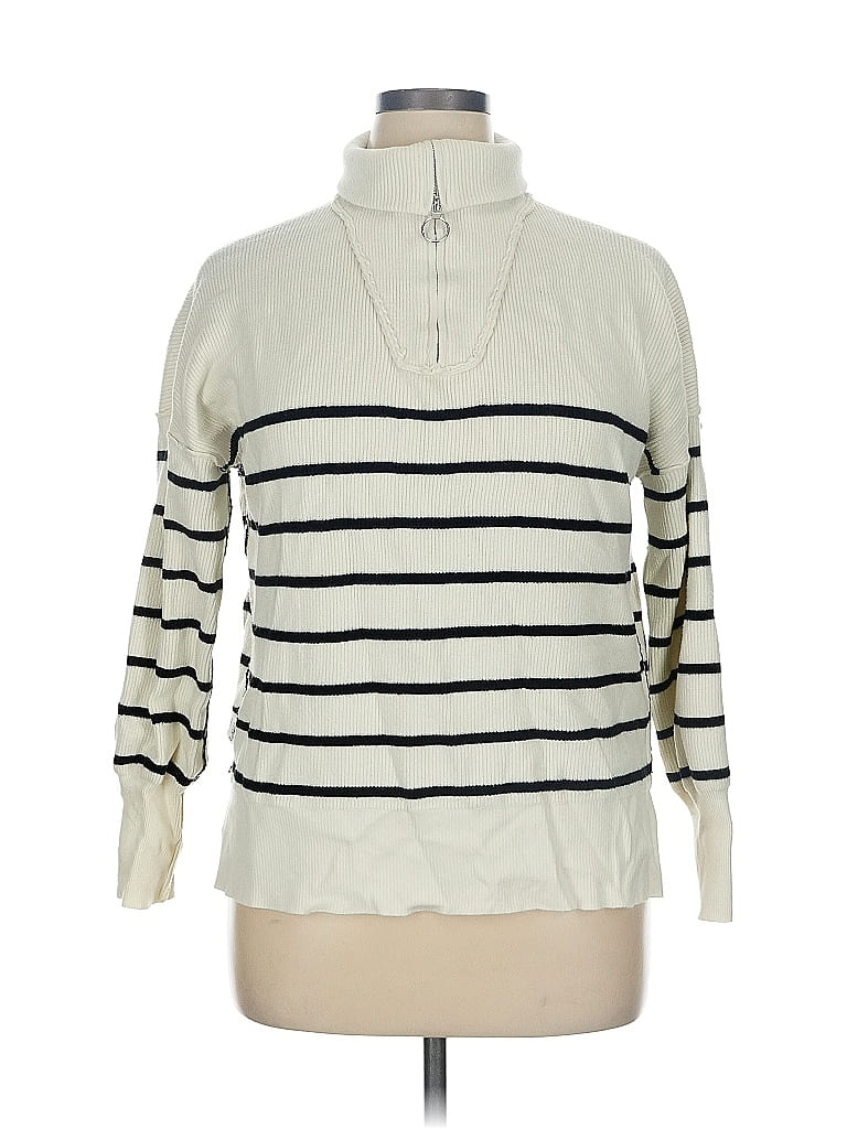Ivory + Black Stripe Turtleneck Wide Knit Sweater
