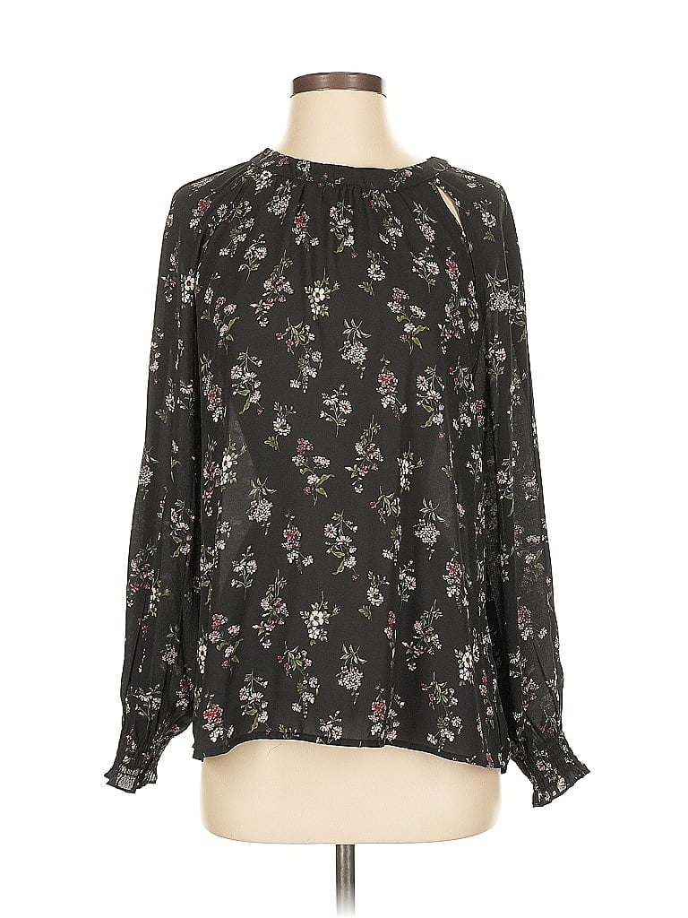 Pre-owned Bobeau Long Sleeve Blouse In Black