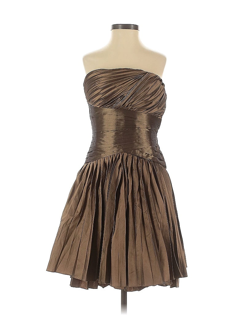 Halston Heritage Metallic Brown Tan Cocktail Dress Size 0 - photo 1