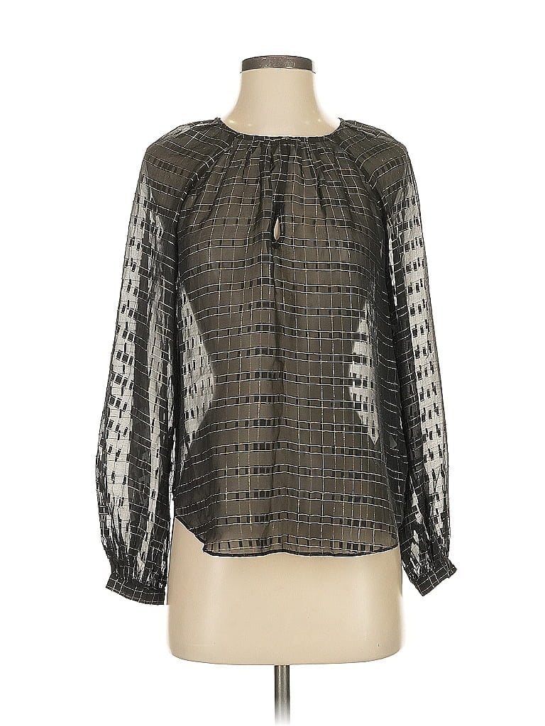 Pre-owned Joie Long Sleeve Silk Top Gray Keyhole Neckline Tops