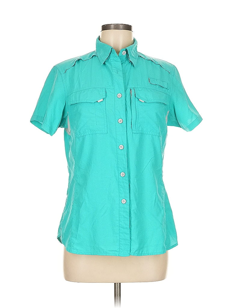 Habitat 100% Nylon Teal Short Sleeve Button-Down Shirt Size M - photo 1
