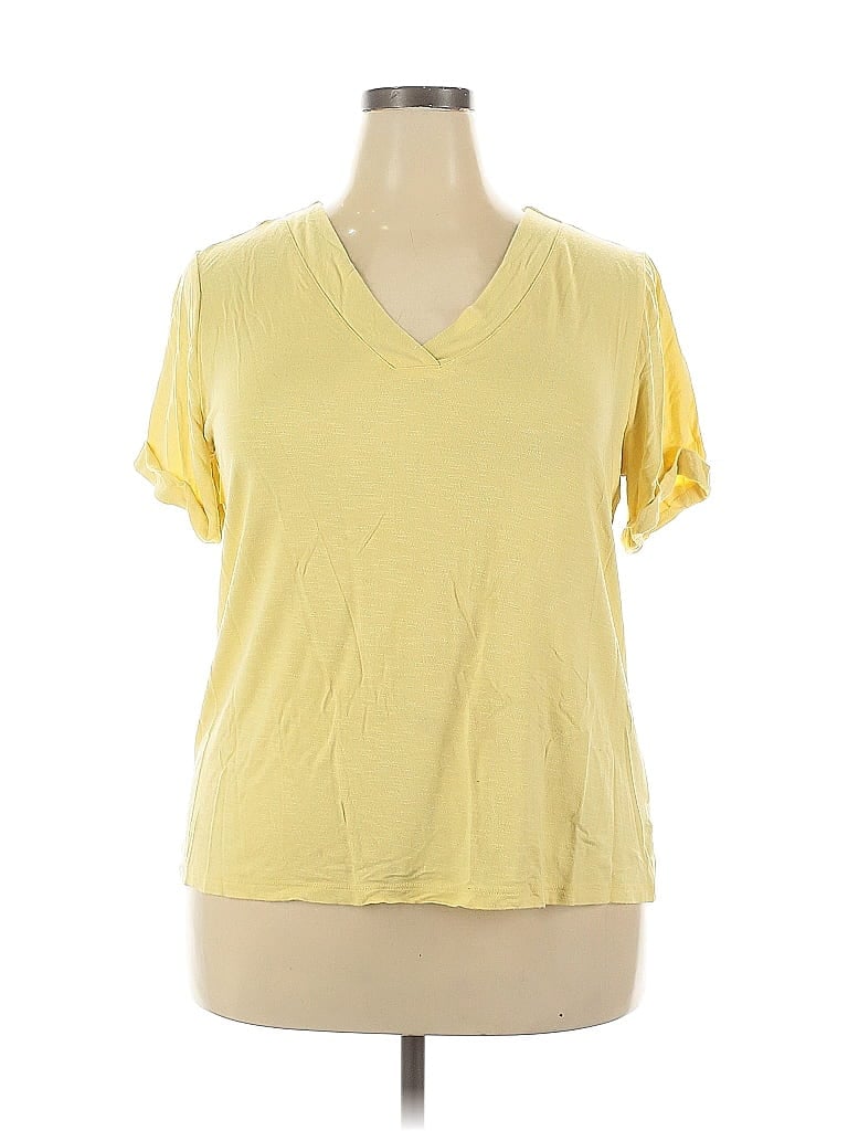 Pre-owned Liz Claiborne Short Sleeve Top Yellow V Neck Tops