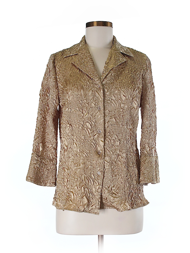 Essentials 100% Polyester Solid Gold 3/4 Sleeve Blouse Size M - 75% off ...