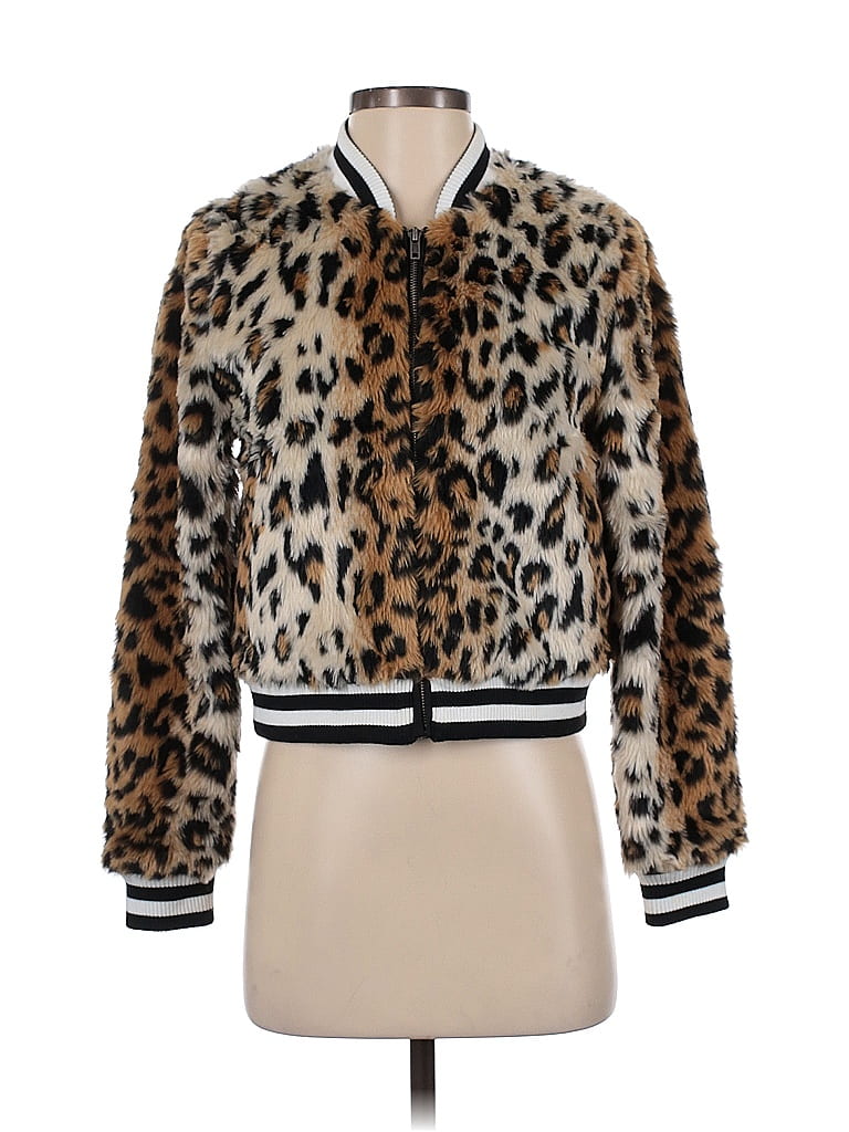 Jack by BB Dakota Animal Print Gold Brown Faux Fur Jacket Size S - photo 1