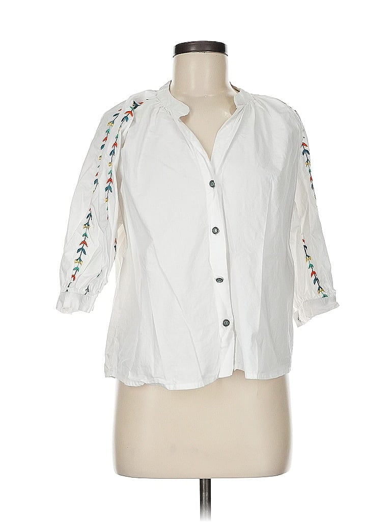 Tasha Polizzi Collection 100% Cotton White 3/4 Sleeve Button-Down Shirt Size M - photo 1