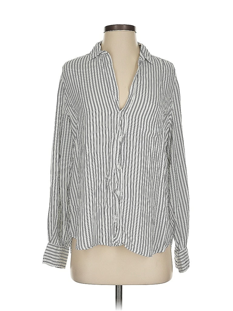 Frank & Eileen 100% Modal Stripes Silver Long Sleeve Blouse Size S - photo 1