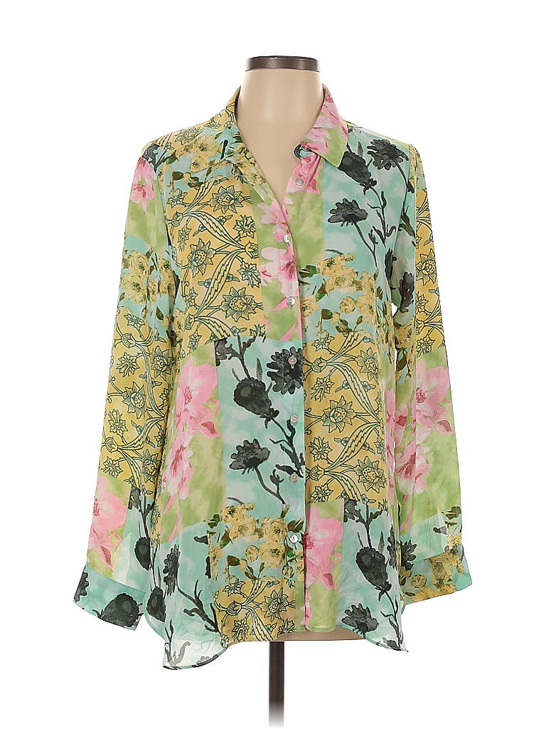 Olive Floral Long Puff Sleeve Blouse