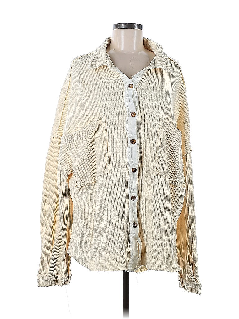 Pol Ivory Long Sleeve Button-Down Shirt Size M - photo 1