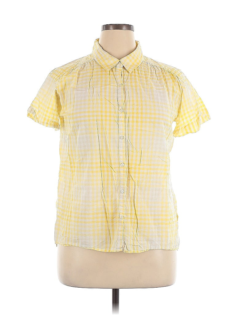 St. John's Bay 100% Cotton Checkered-gingham Yellow Short Sleeve Button