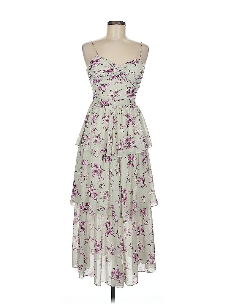 ML Monique Lhuillier 100% Polyester Floral Purple Green Cocktail Dress Size 0 - photo 1